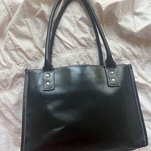 Vintage Black Leather Tote Bag